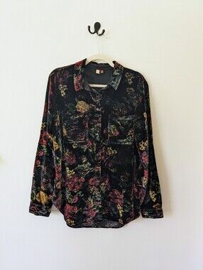 Anthropologie Pilcro Dark Floral Velvet Button Up Shirt